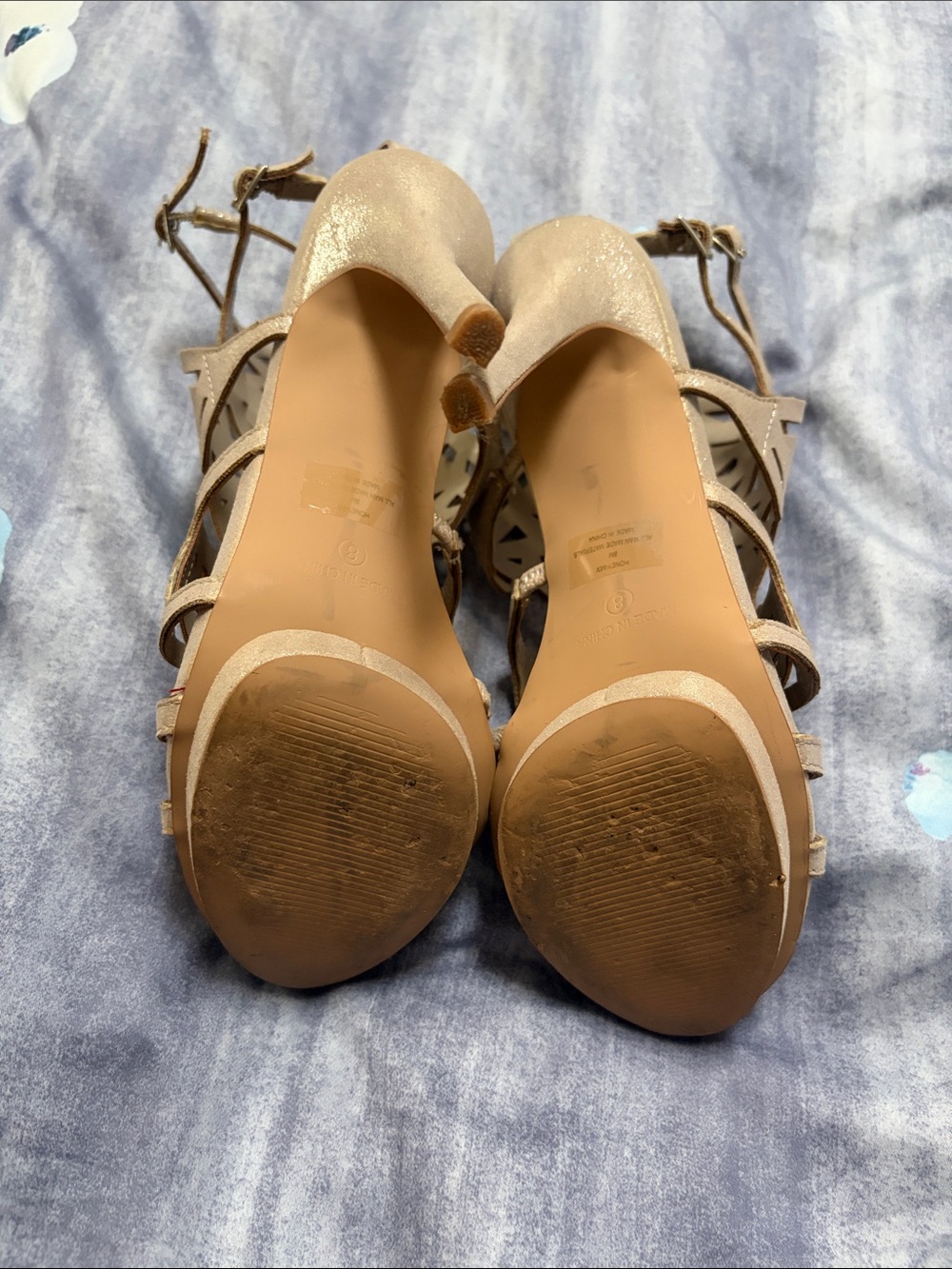 Women's Sparkly Tan Laser-Cut High Heel shooties - Picture 6 of 7